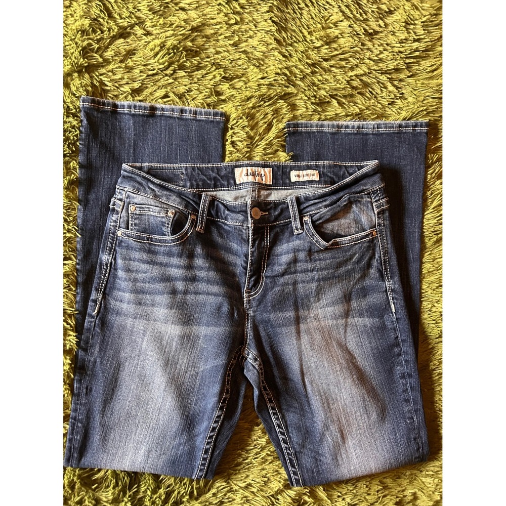 Daytrip Virgo Bootcut Jeans Womens 31L Dark Wash Distressed Flap Pocket DBK6607